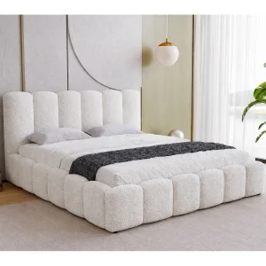 Gestoffeerd bed 140×200 Florent – Tweepersoonsbed met lattenbodem, bouclé – Crème (Lambi 1) Gestoffeerd bed 140×200 Florent – Tweepersoonsbed met lattenbodem, bouclé – Crème (Lambi 1)