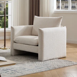 Beige chenille stoffen fauteuil GORAZI Beige chenille stoffen fauteuil GORAZI