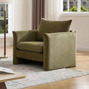 Groene chenille stoffen fauteuil GORAZI Groene chenille stoffen fauteuil GORAZI