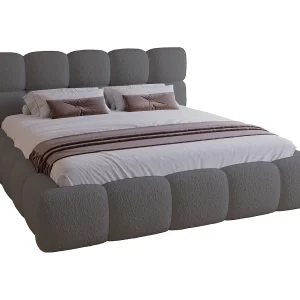 Gestoffeerd bed 160×200 Lucca – bed met opbergruimte, bouclé, metalen lattenbodem – Grijs (Lambi 12)