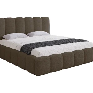 Gestoffeerd bed 160×200 Florent – Tweepersoonsbed met lattenbodem, bouclé – Bruin (Lambi 4)