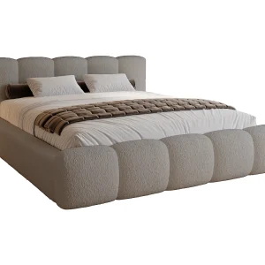 Gestoffeerd bed bouclé 200×200 Ravello met opbergruimte – Tweepersoonsbed, metalen lattenbodem – Lichtgrijs (Lambi 11)