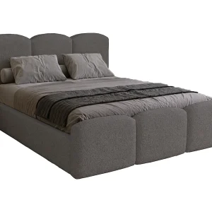 Gestoffeerd bed 140×200 Capri met opbergruimte, metalen lattenbodem – bouclé, Grijs (Lambi 12)