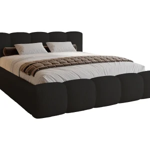 Gestoffeerd bed bouclé 160×200 Ravello met opbergruimte – Tweepersoonsbed, lattenbodem – Zwart (Lambi 13)