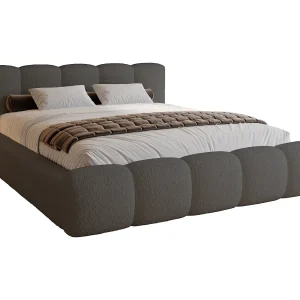 Gestoffeerd bed bouclé 140×200 Ravello met opbergruimte – Tweepersoonsbed, metalen lattenbodem – Grijs (Lambi 12)