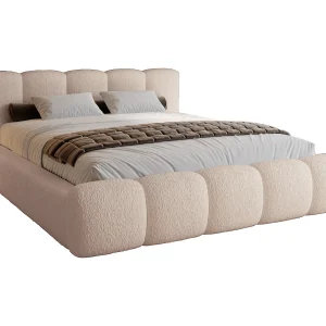 Gestoffeerd bed bouclé 180×200 Ravello met opbergruimte – Tweepersoonsbed, lattenbodem – Beige (Lambi 6)