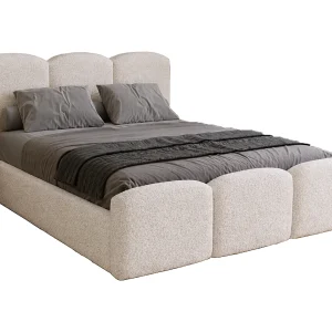 Gestoffeerd bed 160×200 Capri met opbergruimte, lattenbodem – bouclé, Crème (Lambi 1)