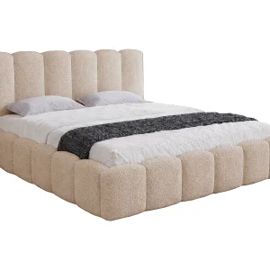 Gestoffeerd bed 160×200 Florent – Tweepersoonsbed met metalen lattenbodem, bouclé – Beige (Lambi 6)