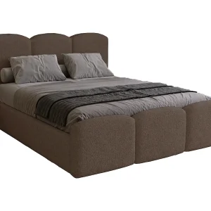 Gestoffeerd bed 140×200 Capri met opbergruimte, metalen lattenbodem – bouclé, Bruin (Lambi 4)