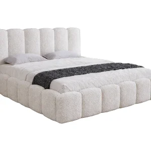 Gestoffeerd bed 140×200 Florent – Tweepersoonsbed met metalen lattenbodem, bouclé – Crème (Lambi 1)