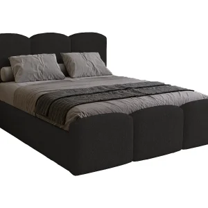 Gestoffeerd bed 140×200 Capri met opbergruimte, lattenbodem – bouclé, Zwart (Lambi 13)