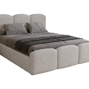 Gestoffeerd bed 140×200 Capri met opbergruimte, metalen lattenbodem – bouclé, Lichtgrijs (Lambi 11)