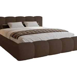 Gestoffeerd bed bouclé 180×200 Ravello met opbergruimte – Tweepersoonsbed, lattenbodem – Bruin (Lambi 4)