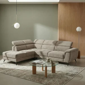 Hoekbank met hoek rechts 5 zitplaatsen Betis van stof – beige