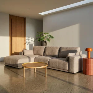 Hoekbank met hoek links 3 zitplaatsen California van stof – beige Hoekbank met hoek links 3 zitplaatsen California van stof – beige