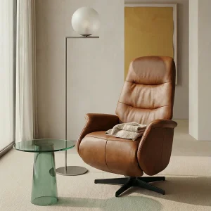 Handmatige relaxfauteuil Delta – Leer & metaal – Bruin Handmatige relaxfauteuil Delta – Leer & metaal – Bruin