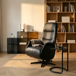 Handmatige relaxfauteuil Delta – Leer & metaal – Zwart Handmatige relaxfauteuil Delta – Leer & metaal – Zwart