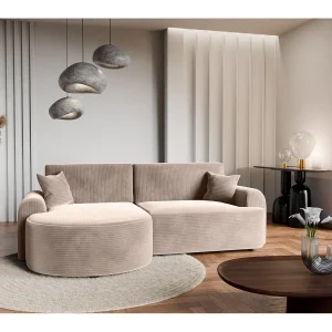 Hoekbank links met slaapfunctie en opbergruimte in beige ribfluweel – ARTE PREMIUM, van fabrikant VINOTTI