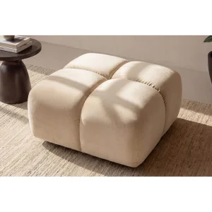 Hocker, Poef, Veloursstof Bluvel, Crème, Averro