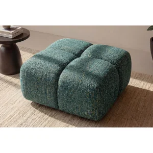 Hocker, Poef, Chenille stof Puente, Azurblauw, Averro Hocker, Poef, Chenille stof Puente, Azurblauw, Averro