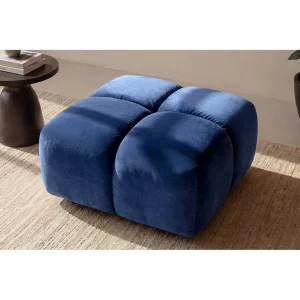 Hocker, Poef, Veloursstof Bluvel, Inktblauw, Averro