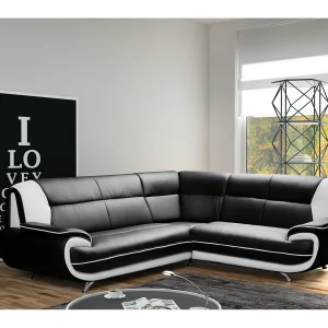 Hoekbank L-vorm, stof Soft, zwart + wit, rechts, Palermo