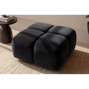 Hocker, Poef, Veloursstof Bluvel, Zwart, Averro