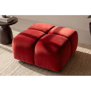 Hocker, Poef, Veloursstof Bluvel, Wijnrood, Averro