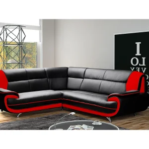 Hoekbank L-vorm, stof Soft, zwart + rood, links, Palermo