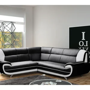 Hoekbank L-vorm, stof Soft, zwart + wit, links, Palermo