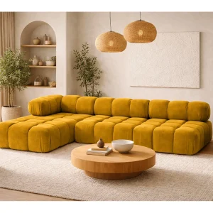 Hoekbank modulair L-vorm, veloursstof Salvador, geel, links, Selia