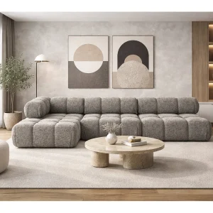 Hoekbank modulair L-vorm, bouclé stof Abriamo, bruin, links, Selia