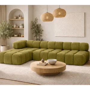 Hoekbank modulair L-vorm, veloursstof Salvador, olijf, links, Selia