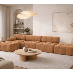 Hoekbank L-vorm XL, stof velours Salvador, Donkerbeige, Links, Selia L XL