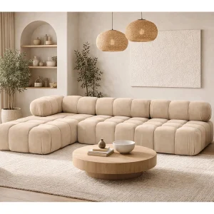 Hoekbank modulair L-vorm, veloursstof Salvador, beige, links, Selia