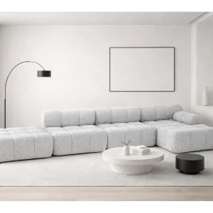 Hoekbank L-vorm XL, stof bouclé Abriamo, Lichtgrijs, Rechts, Selia L XL