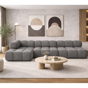 Hoekbank modulair L-vorm, bouclé stof Abriamo, donkergrijs, links, Selia