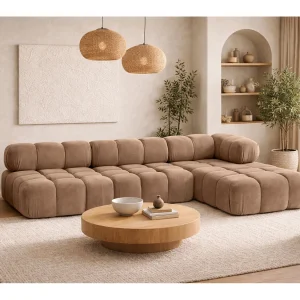 Hoekbank modulair L-vorm, veloursstof Salvador, donkerbeige, rechts, Selia