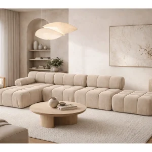 Hoekbank L-vorm XL, stof velours Salvador, Beige, Links, Selia L XL