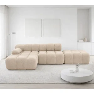 Hoekbank modulair met hocker, bank in L-vorm, veloursstof Salvador, beige, links, Selia