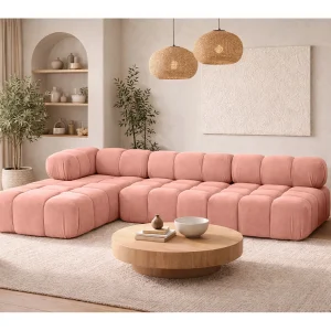 Hoekbank modulair L-vorm, veloursstof Salvador, roze, links, Selia