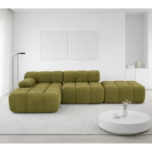 Hoekbank modulair met hocker, bank in L-vorm, veloursstof Salvador, olijf, links, Selia Hoekbank modulair met hocker, bank in L-vorm, veloursstof Salvador, olijf, links, Selia