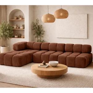 Hoekbank modulair L-vorm, veloursstof Salvador, donkerbruin, links, Selia