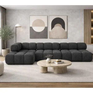 Hoekbank modulair L-vorm, bouclé stof Abriamo, grafiet, links, Selia