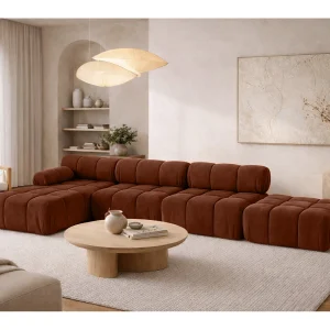 Hoekbank L-vorm XL, stof velours Salvador, Donkerbruin, Links, Selia L XL