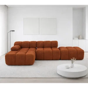 Hoekbank modulair met hocker, bank in L-vorm, veloursstof Salvador, bruin, links, Selia