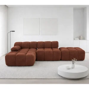Hoekbank modulair met hocker, bank in L-vorm, veloursstof Salvador, donkerbruin, links, Selia