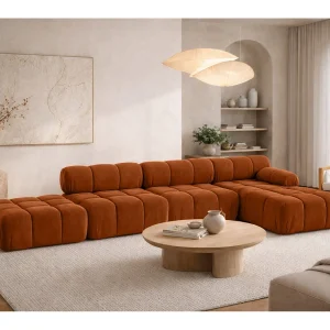 Hoekbank L-vorm XL, stof velours Salvador, Bruin, Rechts, Selia L XL