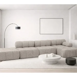 Hoekbank L-vorm XL, stof bouclé Abriamo, Beige, Rechts, Selia L XL