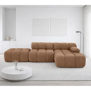 Hoekbank modulair met hocker, bank in L-vorm, veloursstof Salvador, donkerbeige, rechts, Selia